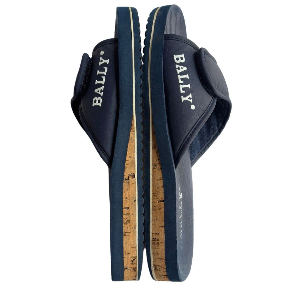 Bally Men's Slides Sandals Size 9 Rubber & Cork Soles Navy Blue Adjustable